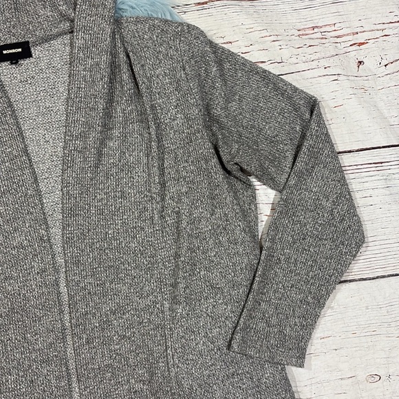 Monrow Gray Waffle Thermal Knit Hooded Cardigan - Picture 7 of 9